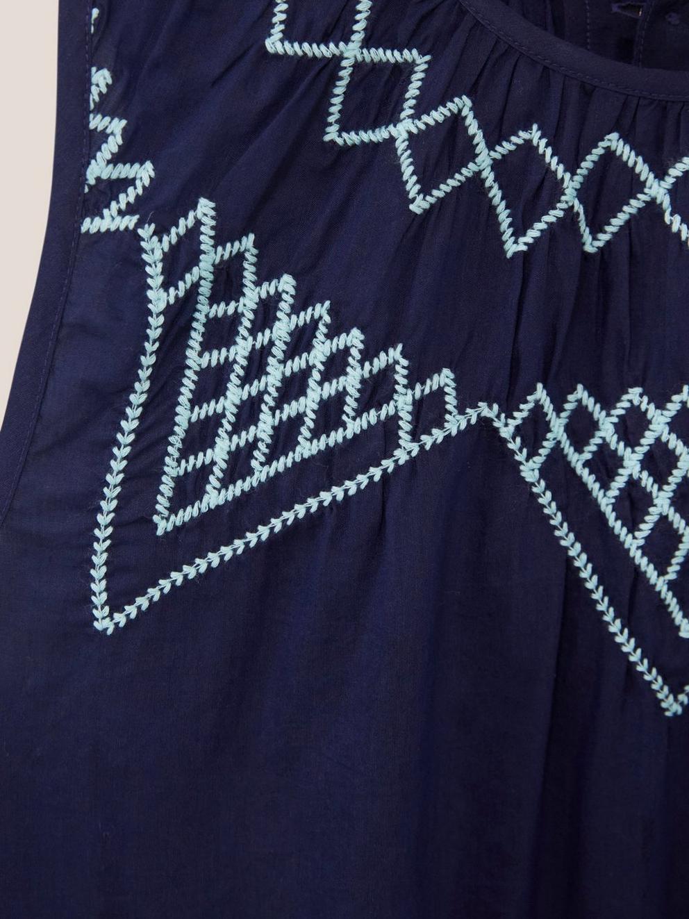 Esme Cotton Silk Vest in NAVY MULTI - FLAT DETAIL