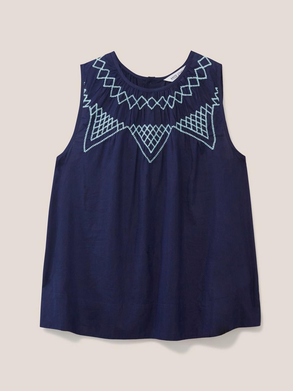 Esme Cotton Silk Vest in NAVY MULTI - FLAT FRONT