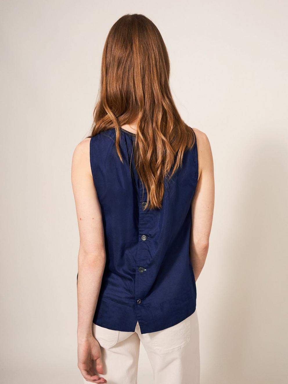 Esme Cotton Silk Vest in NAVY MULTI - MODEL BACK