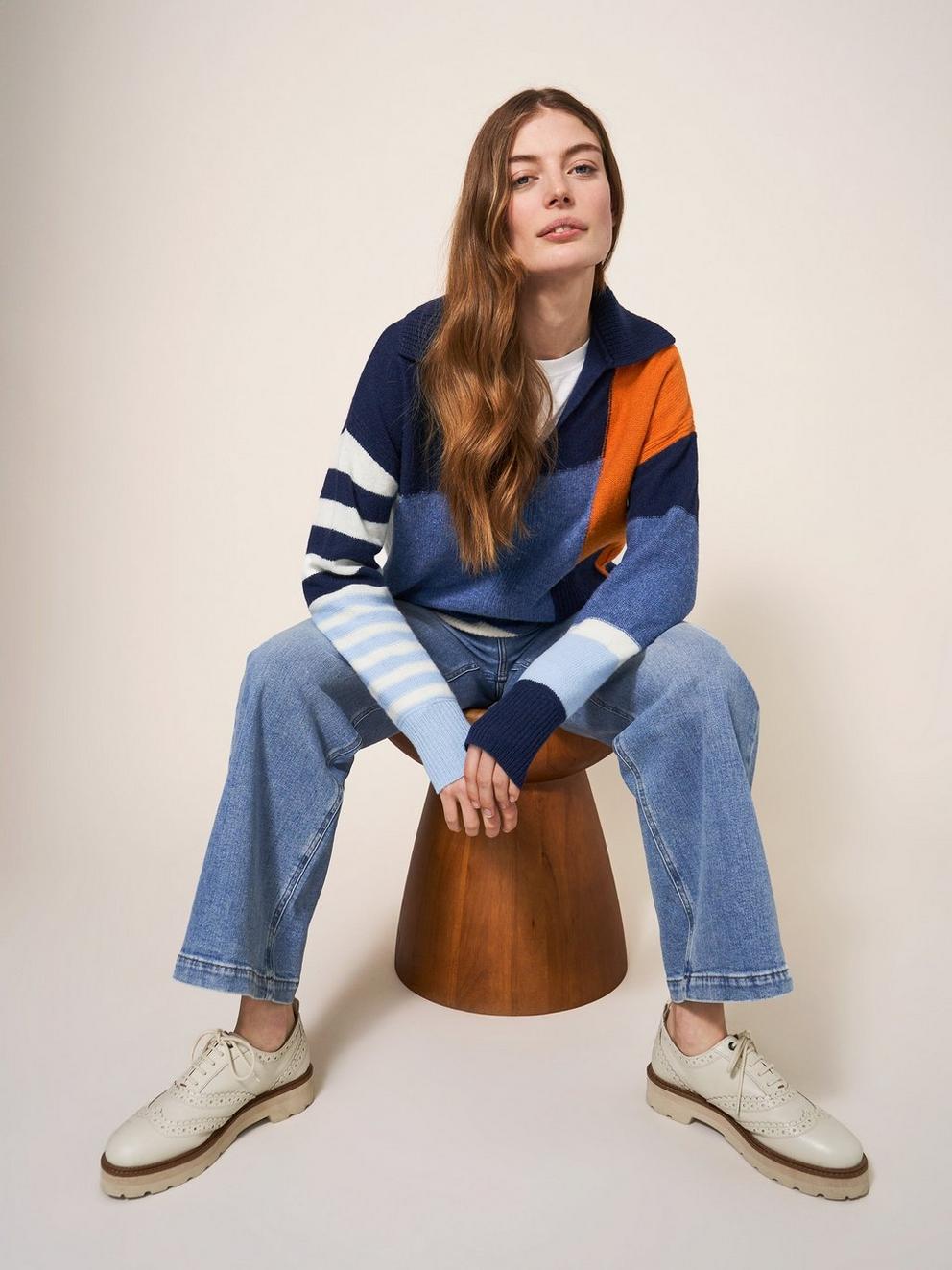 COLOURBLOCK COLLAR JUMPER in IVORY MLT - LIFESTYLE