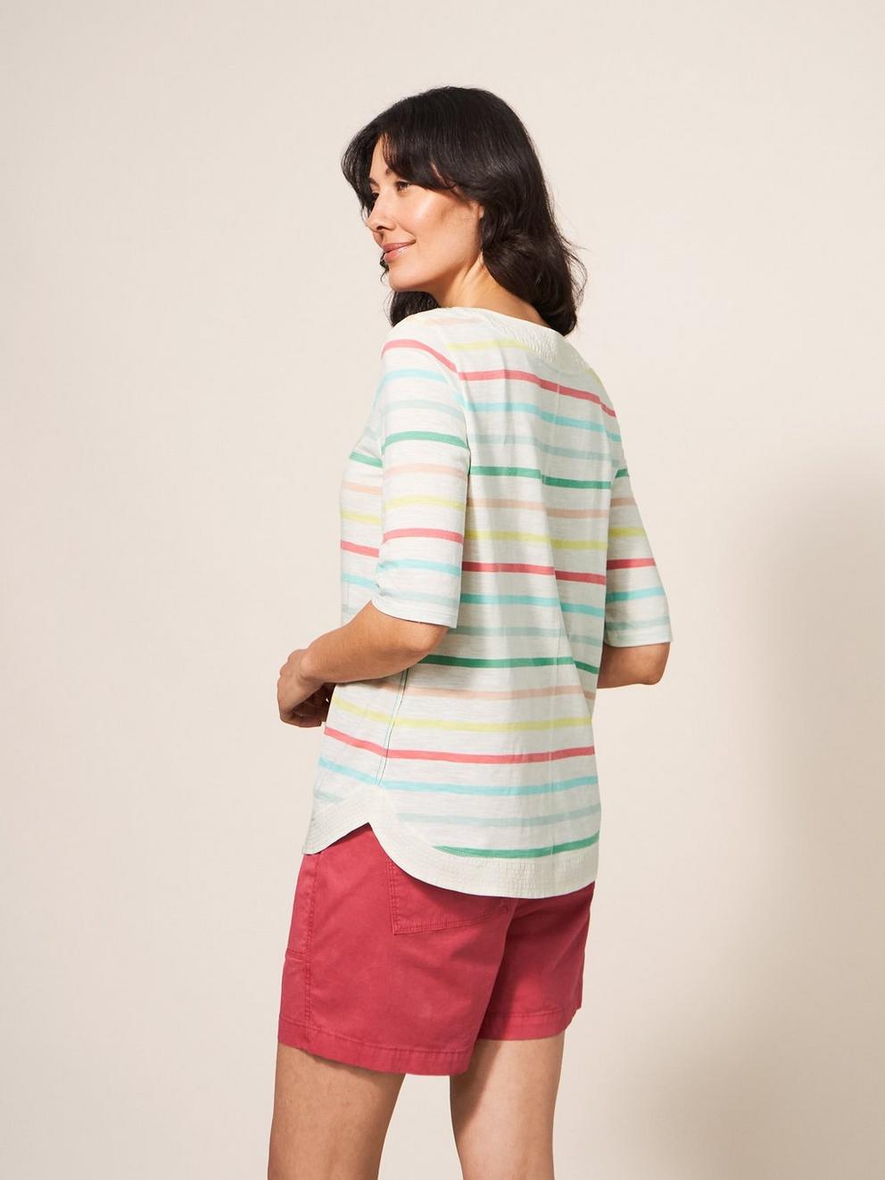 Weaver Cotton Jersey Tee in PINK MLT - MODEL BACK