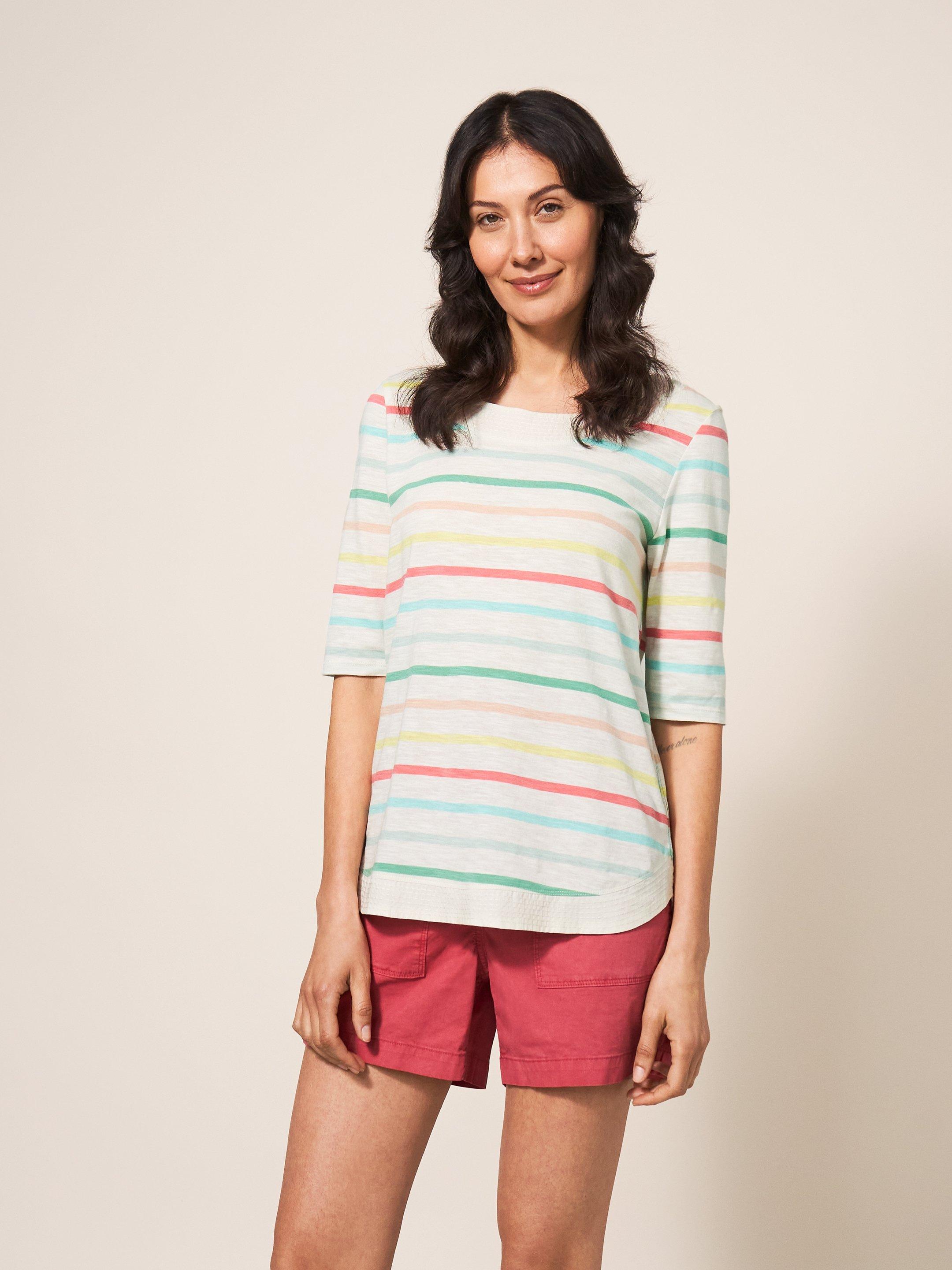 Weaver Cotton Jersey Tee in PINK MLT - MODEL FRONT