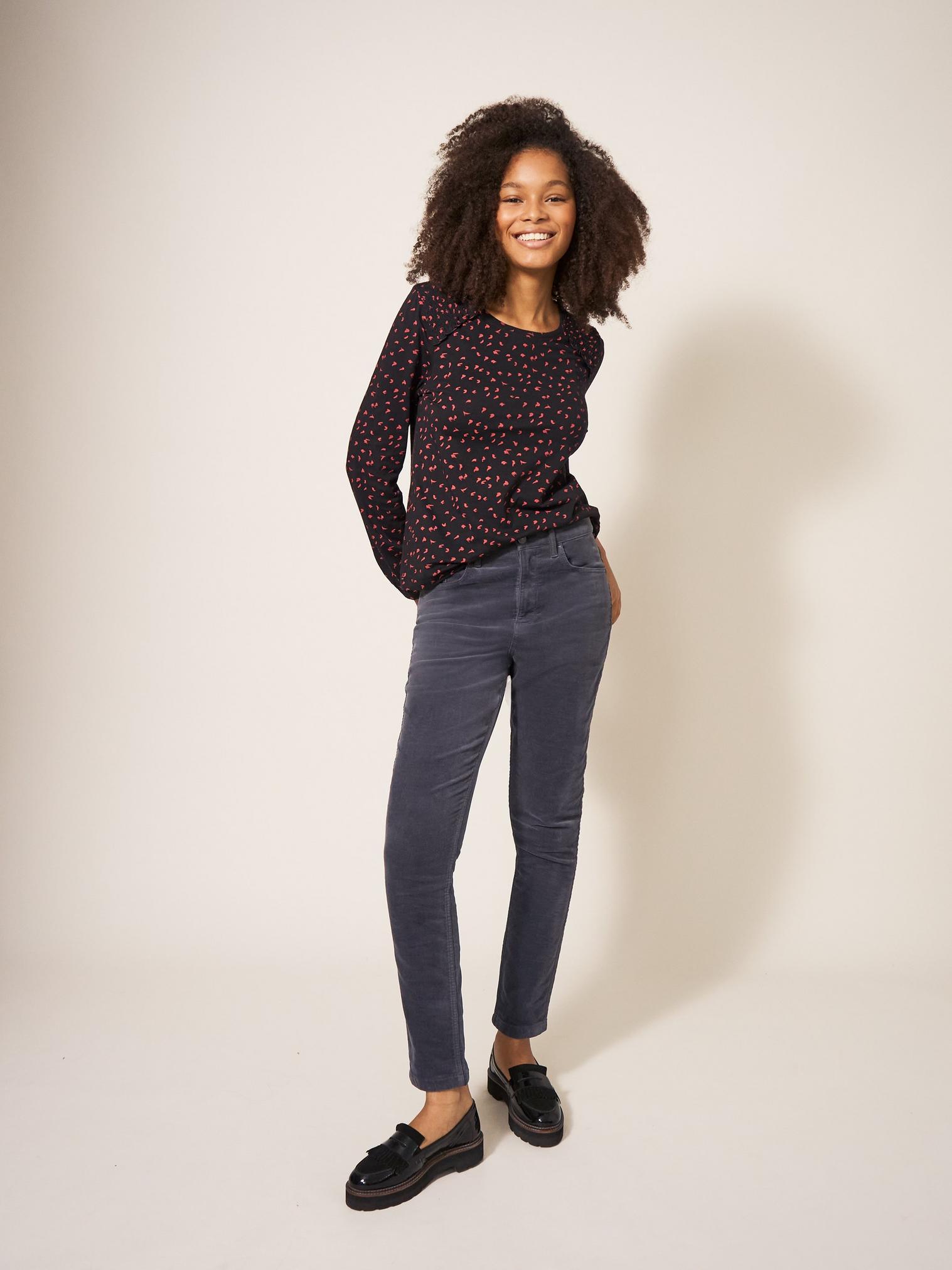 Amelia Skinny Cord Trouser in MID GREY - LIFESTYLE