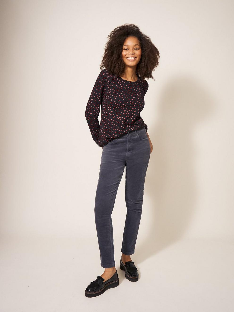 Amelia Skinny Cord Trouser in MID GREY - LIFESTYLE