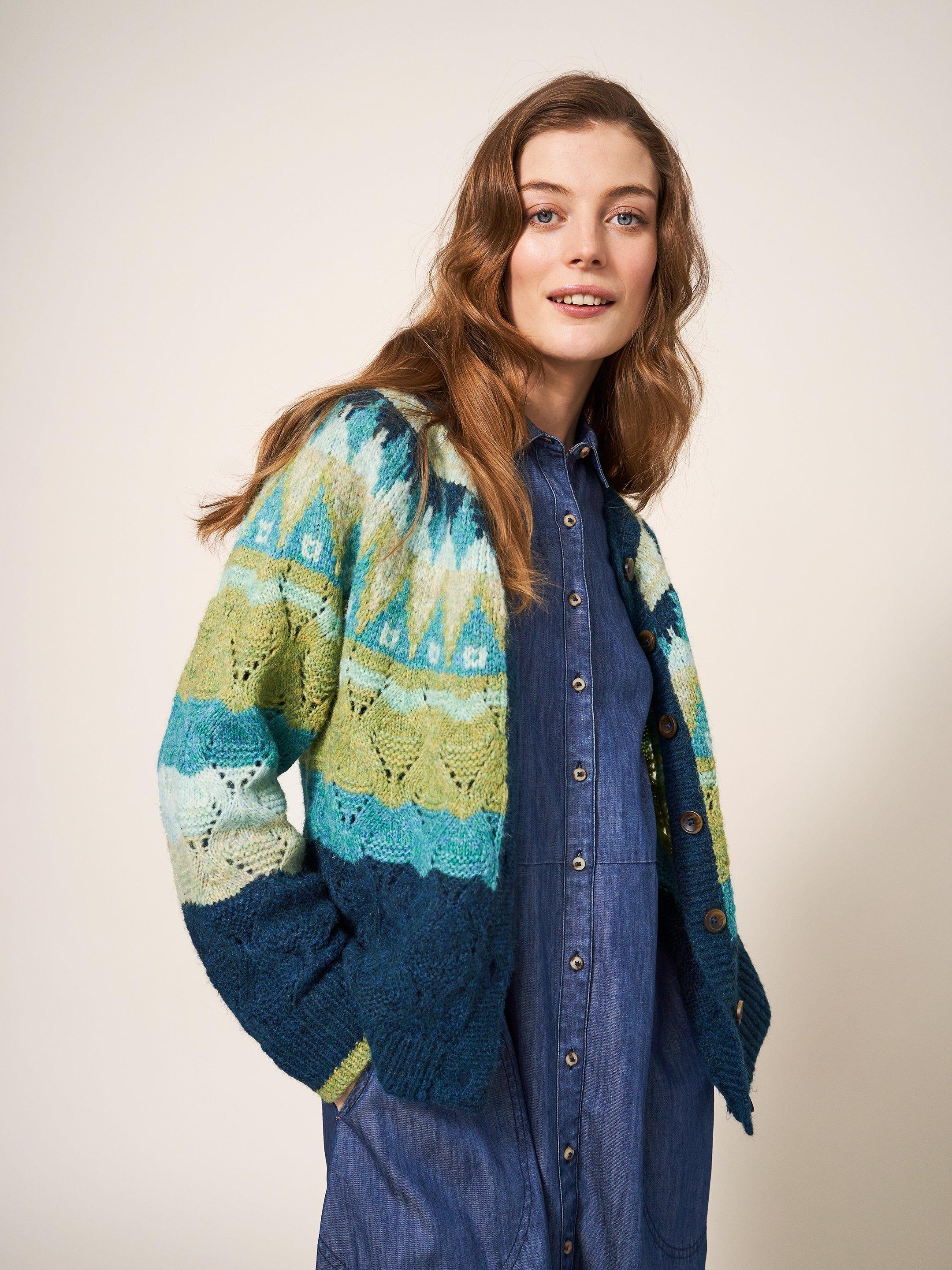 YOKE CARDI in GREEN MULTI | White Stuff