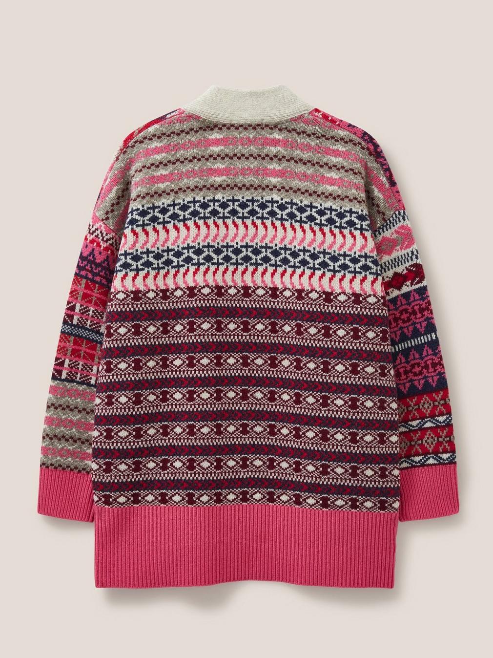 COCOON PATTERN CARDI FAIRISLE in RED MLT - FLAT BACK