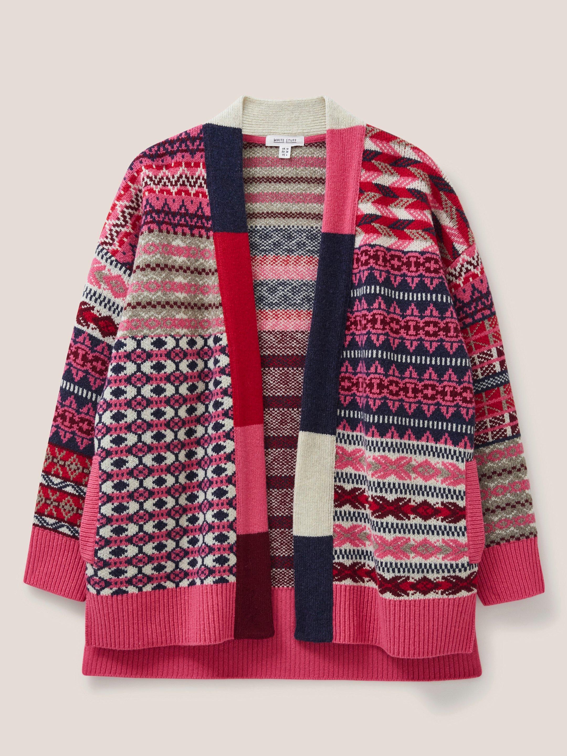 COCOON PATTERN CARDI FAIRISLE in RED MLT - FLAT FRONT