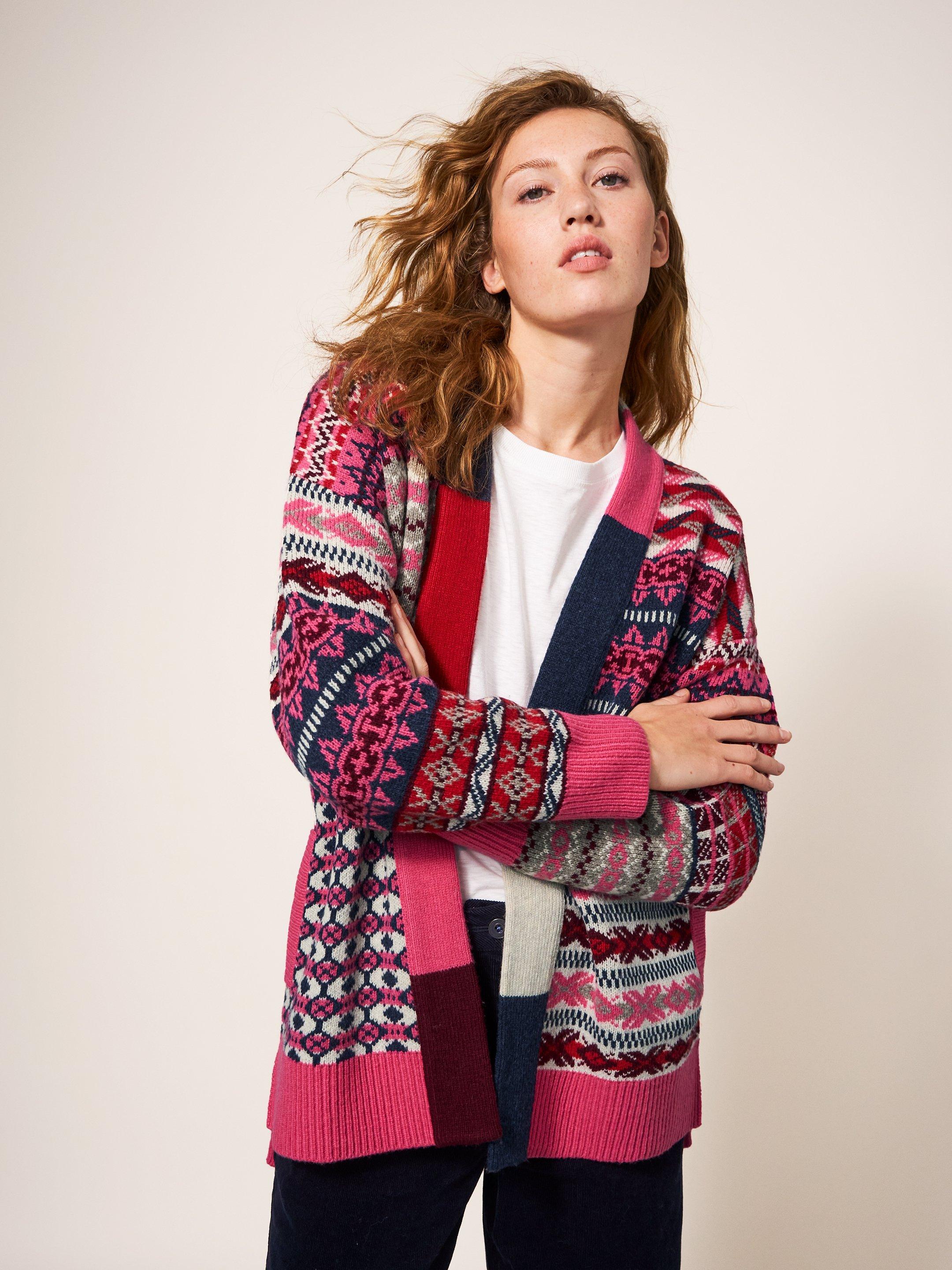 COCOON PATTERN CARDI FAIRISLE in RED MLT - LIFESTYLE