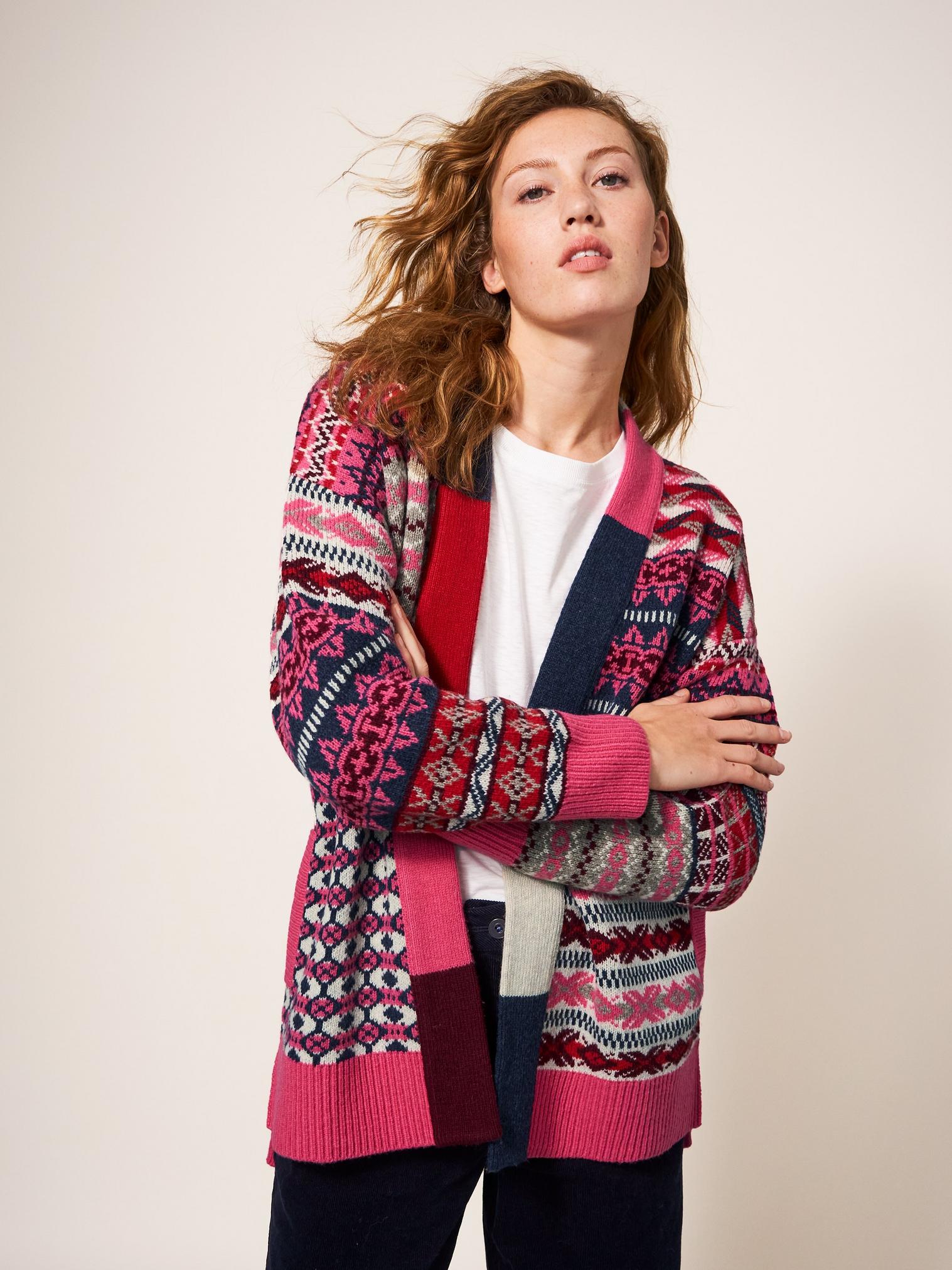 COCOON PATTERN CARDI FAIRISLE in RED MULTI | White Stuff