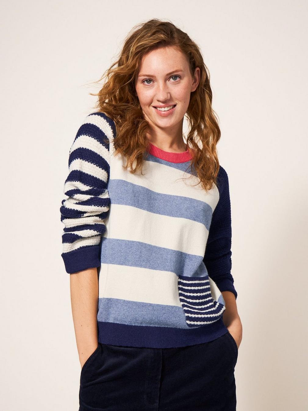 TYNE STRIPE JUMPER in TEAL MLT - LIFESTYLE