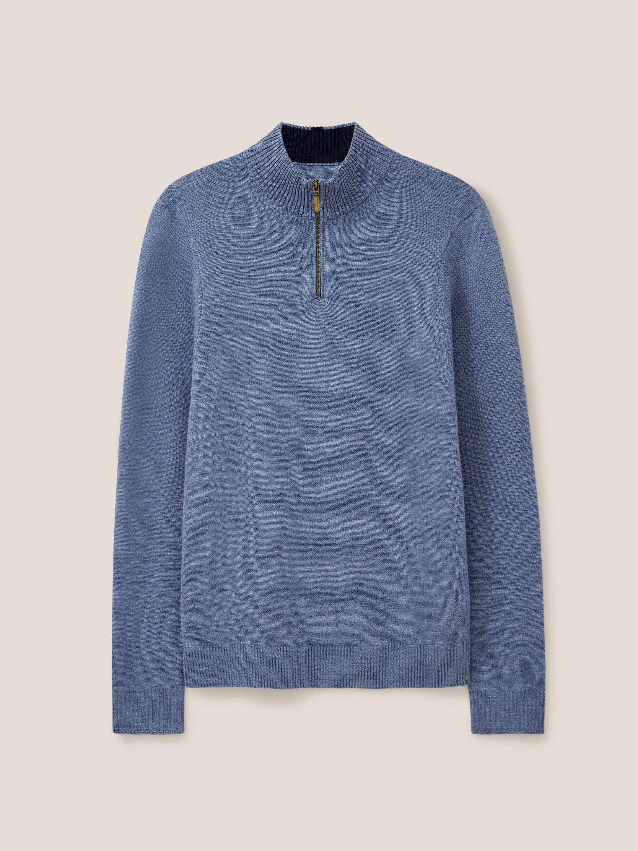 Newport Merino Jumper in CHAMB BLUE - FLAT FRONT