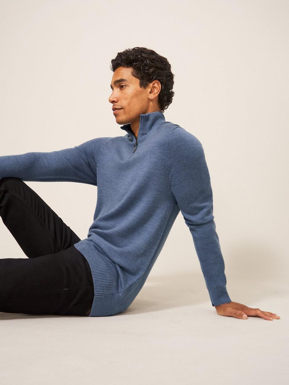 Newport Wool Merino Jumper in CHAMB BLUE - LIFESTYLE