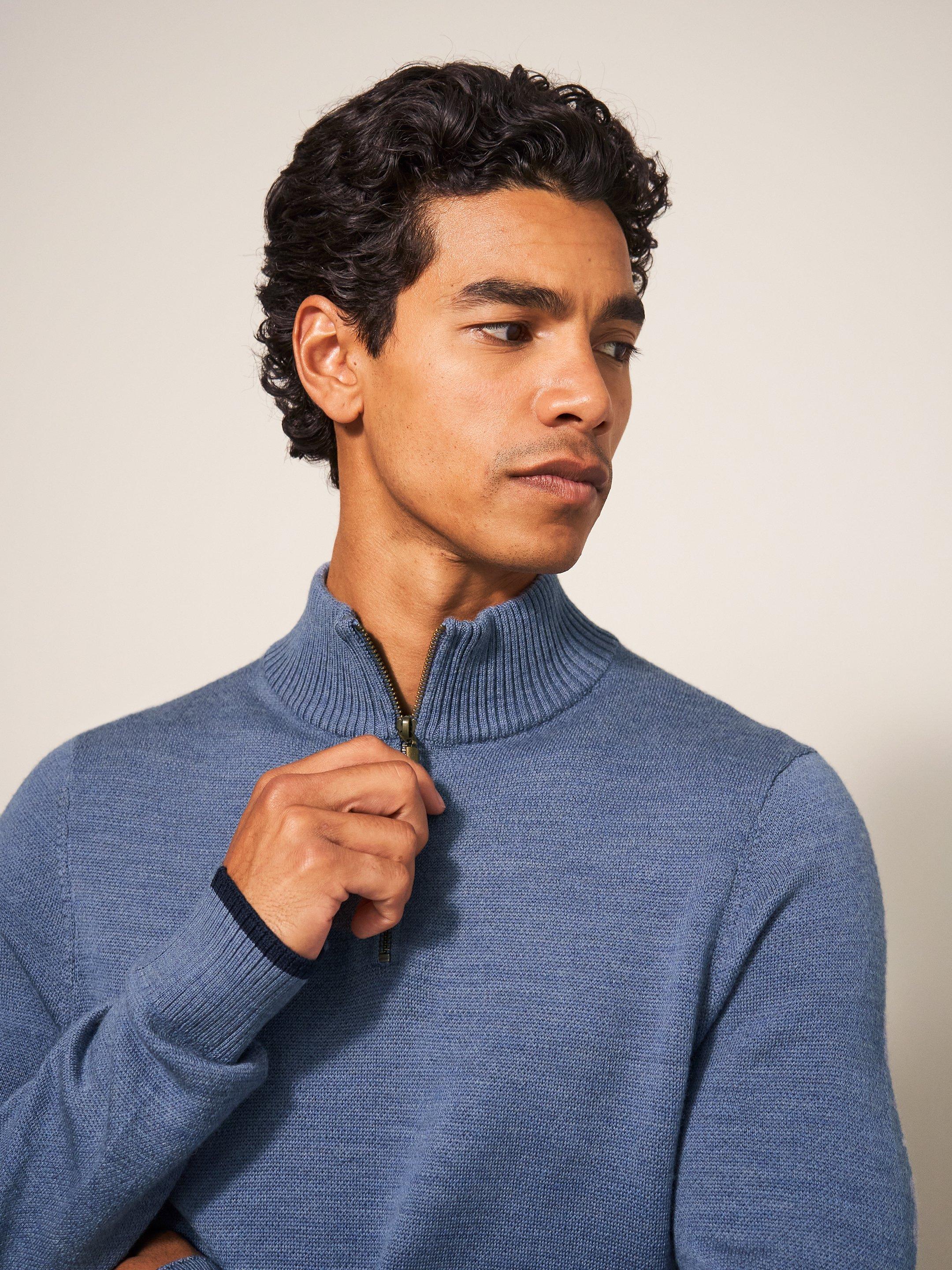 Newport Merino Jumper in CHAMB BLUE - MODEL FRONT