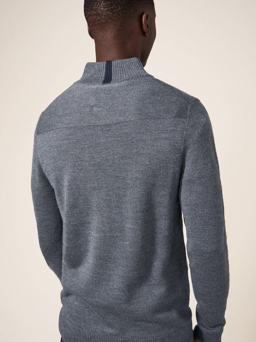 Newport Merino Jumper in CHARC GREY - MODEL BACK