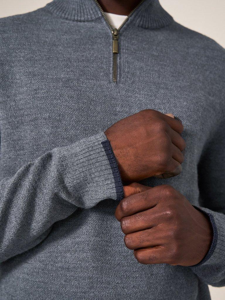 Newport Merino Jumper in CHARC GREY - MODEL FRONT