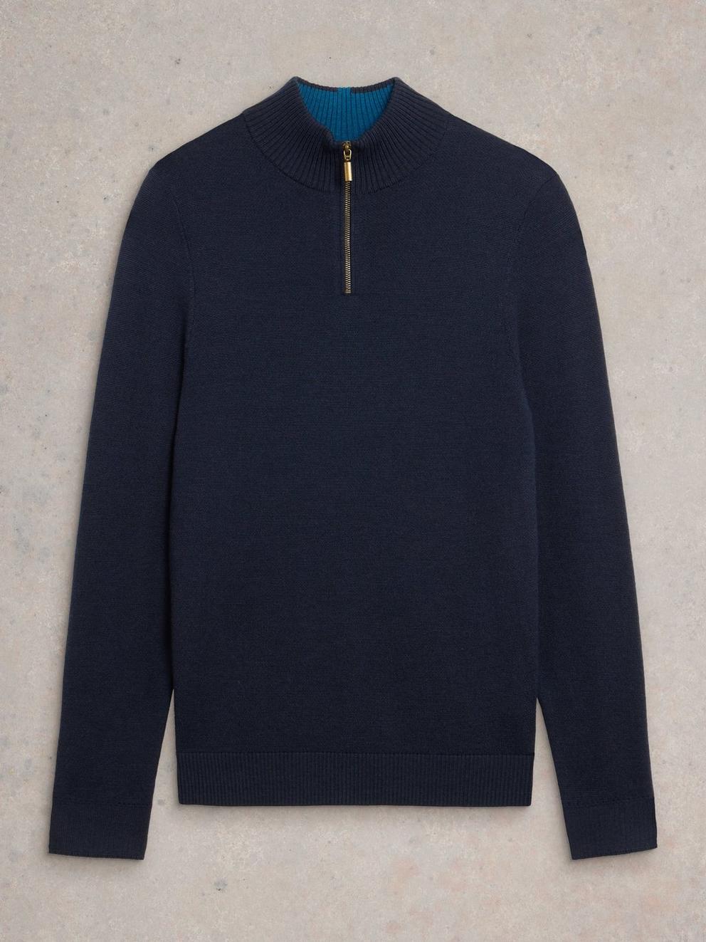 Newport Wool Merino Jumper in DARK NAVY - FLAT FRONT