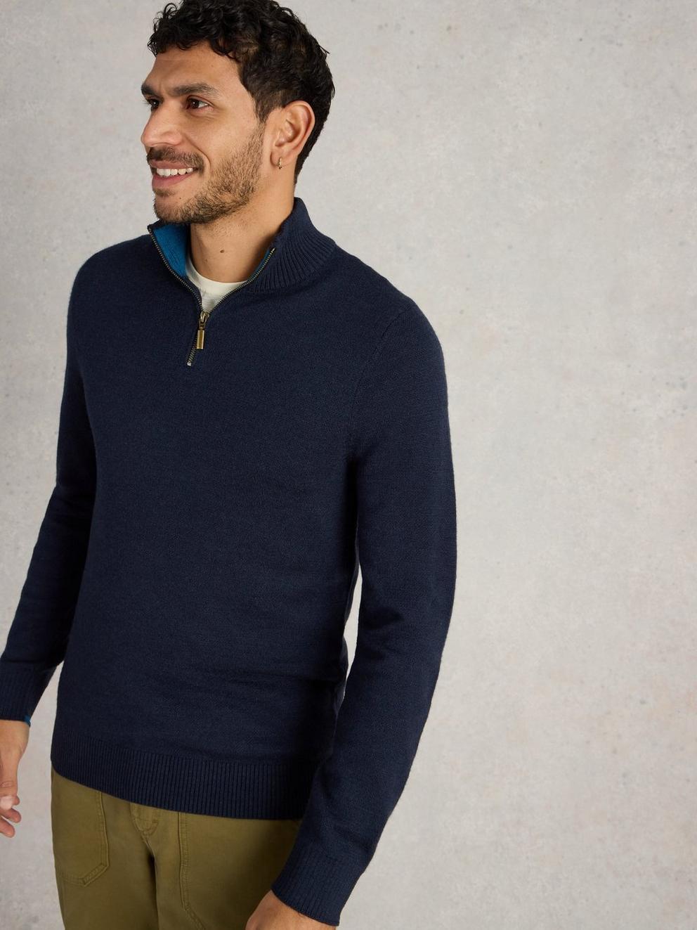 Newport Wool Merino Jumper in DARK NAVY - LIFESTYLE