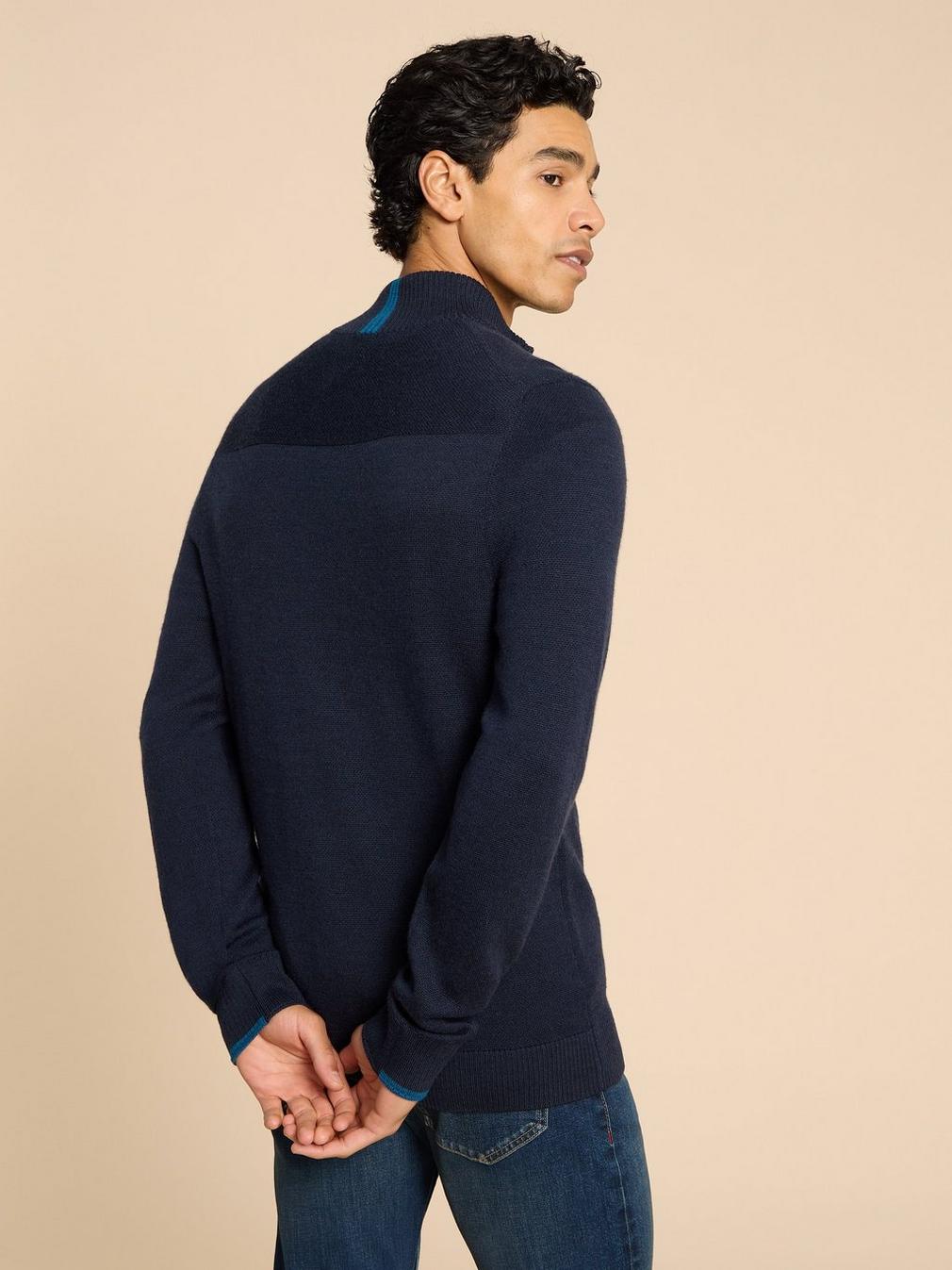 Newport Merino Jumper in DARK NAVY - MODEL BACK