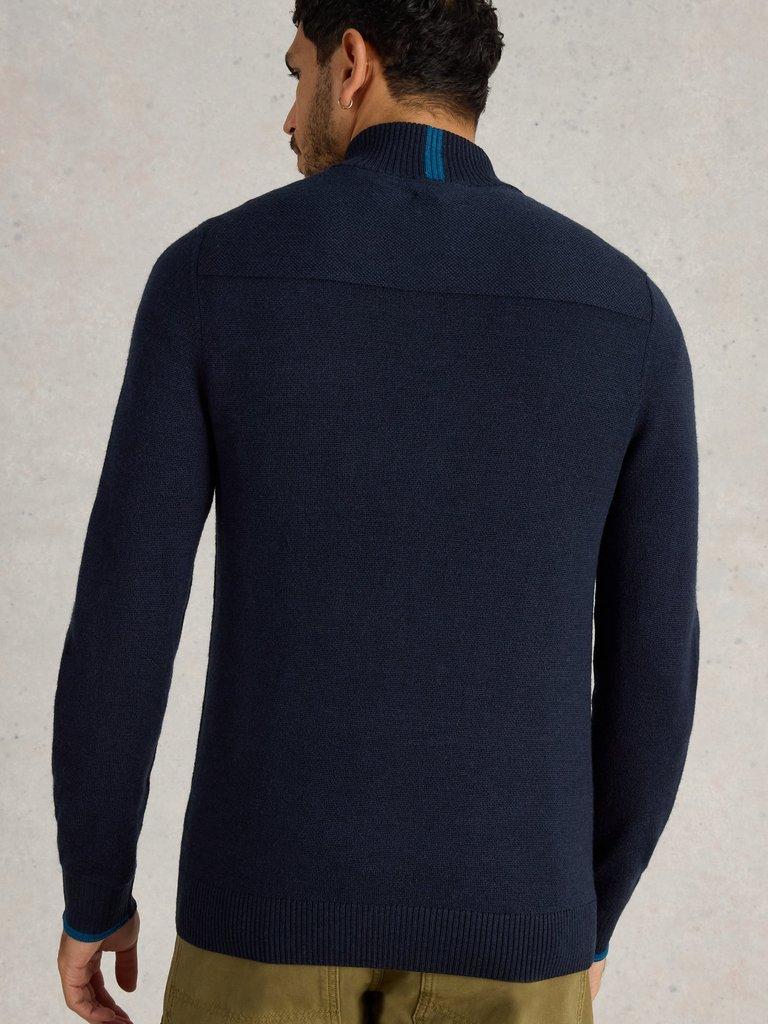 Newport Merino Jumper in DARK NAVY - MODEL BACK