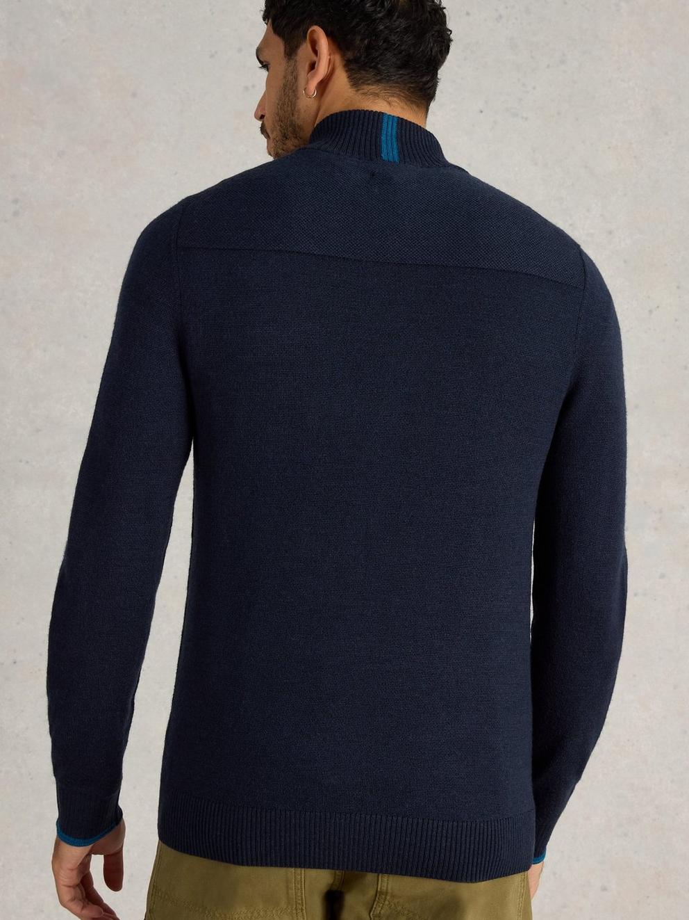 Newport Wool Merino Jumper in DARK NAVY - MODEL BACK