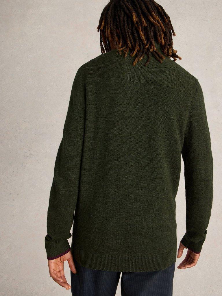 Newport Wool Merino Jumper in DK GREEN - MODEL BACK