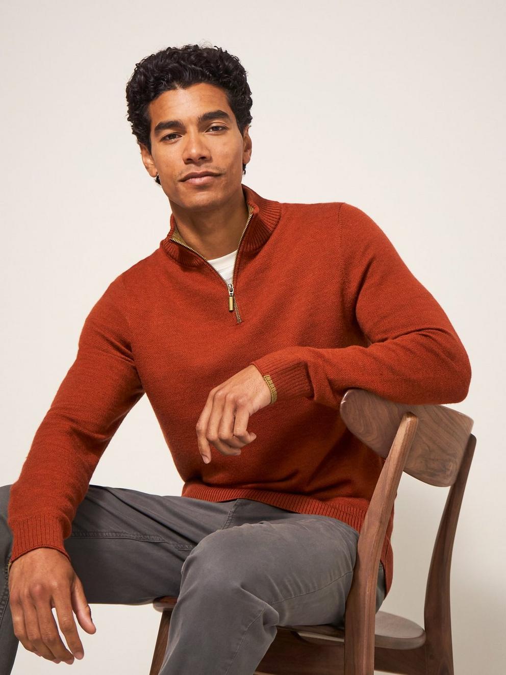Newport Wool Merino Jumper in DK ORANGE - LIFESTYLE