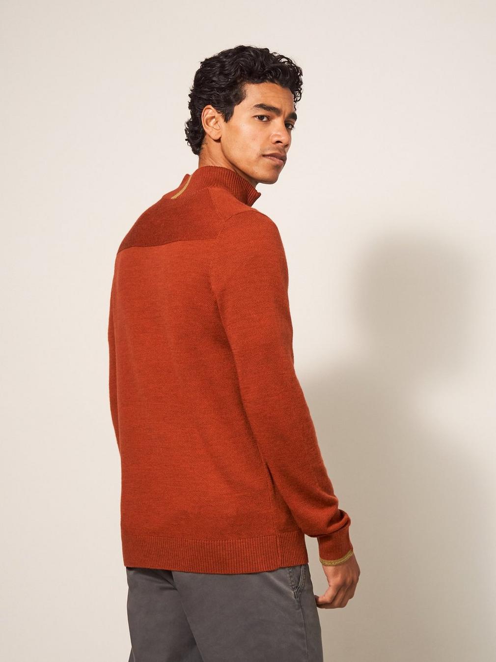 Newport Merino Jumper in DK ORANGE - MODEL BACK