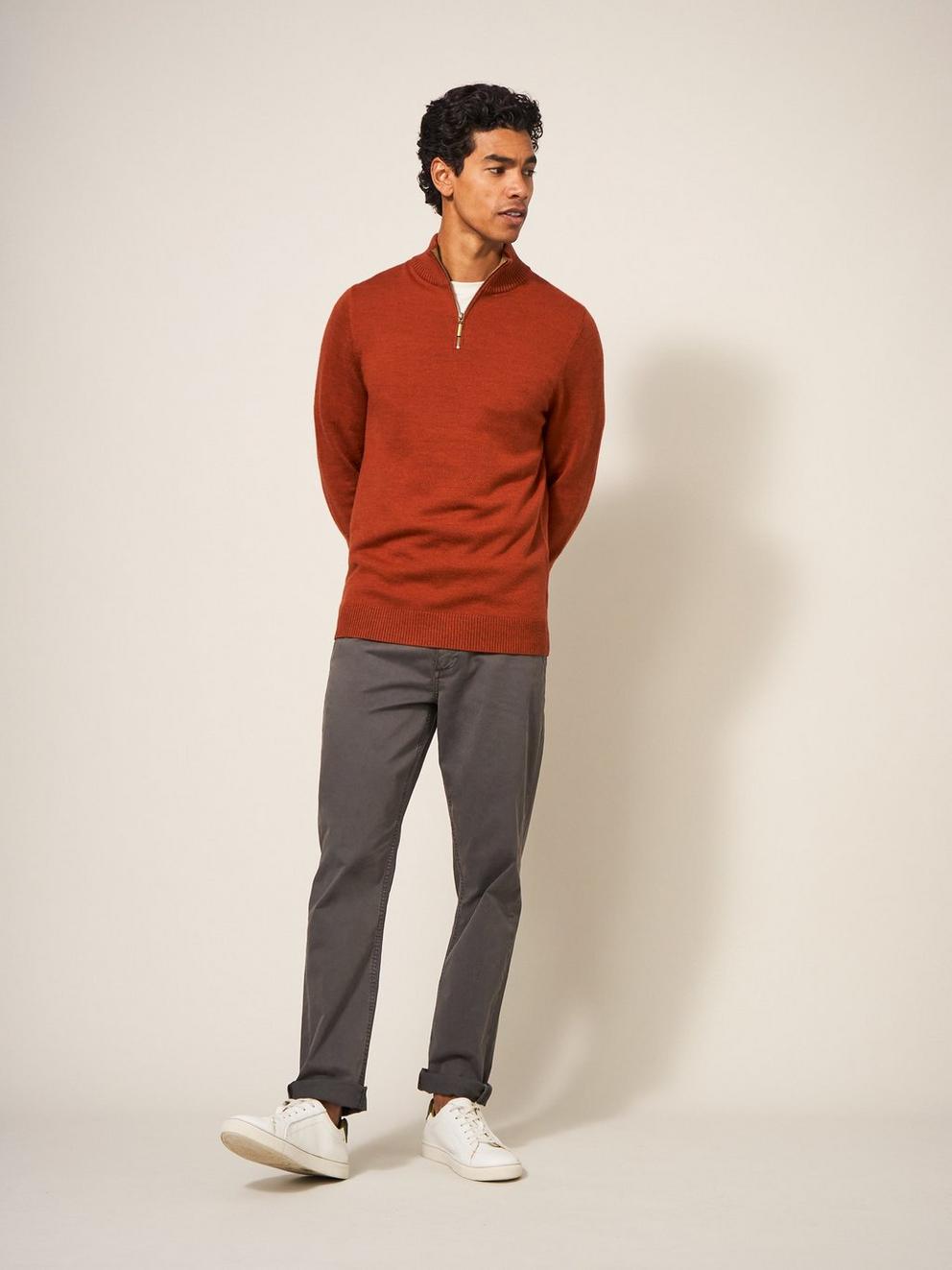 Newport Wool Merino Jumper in DK ORANGE - MODEL DETAIL