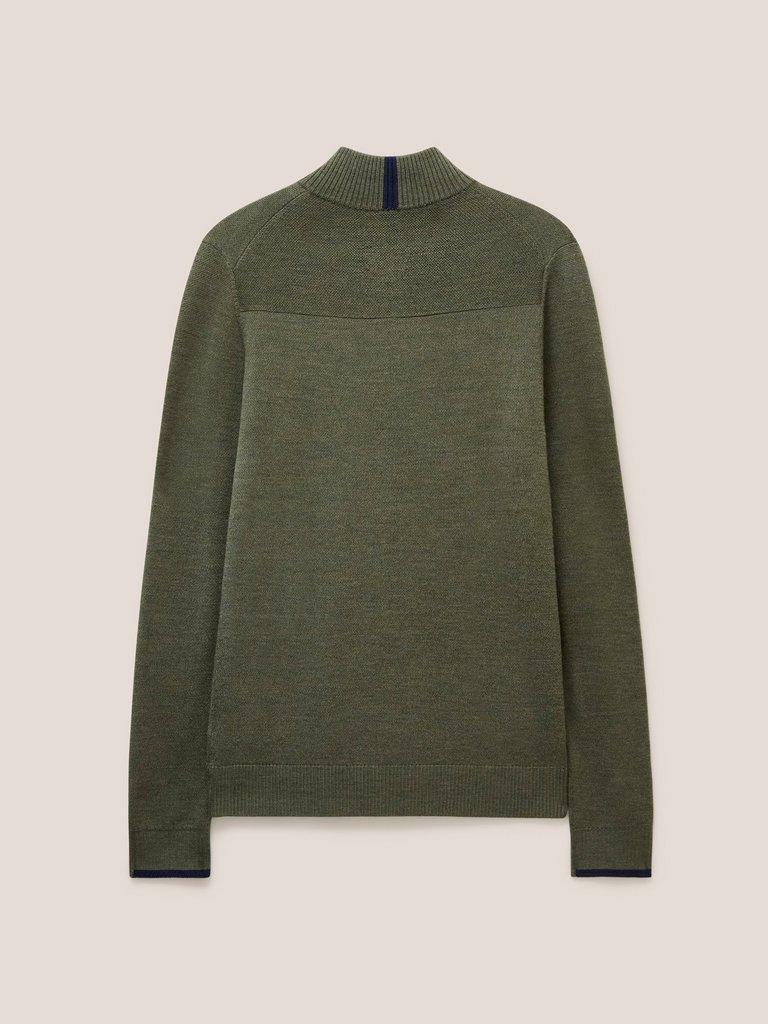 Newport Merino Jumper in KHAKI GRN - FLAT BACK