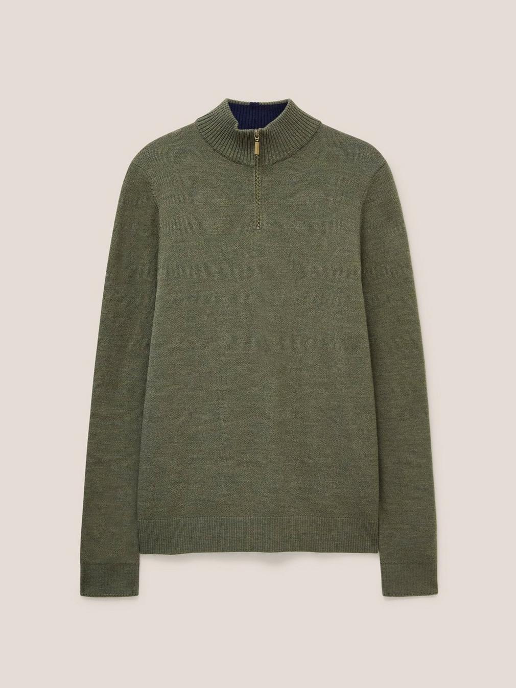 Newport Merino Jumper in KHAKI GRN - FLAT FRONT