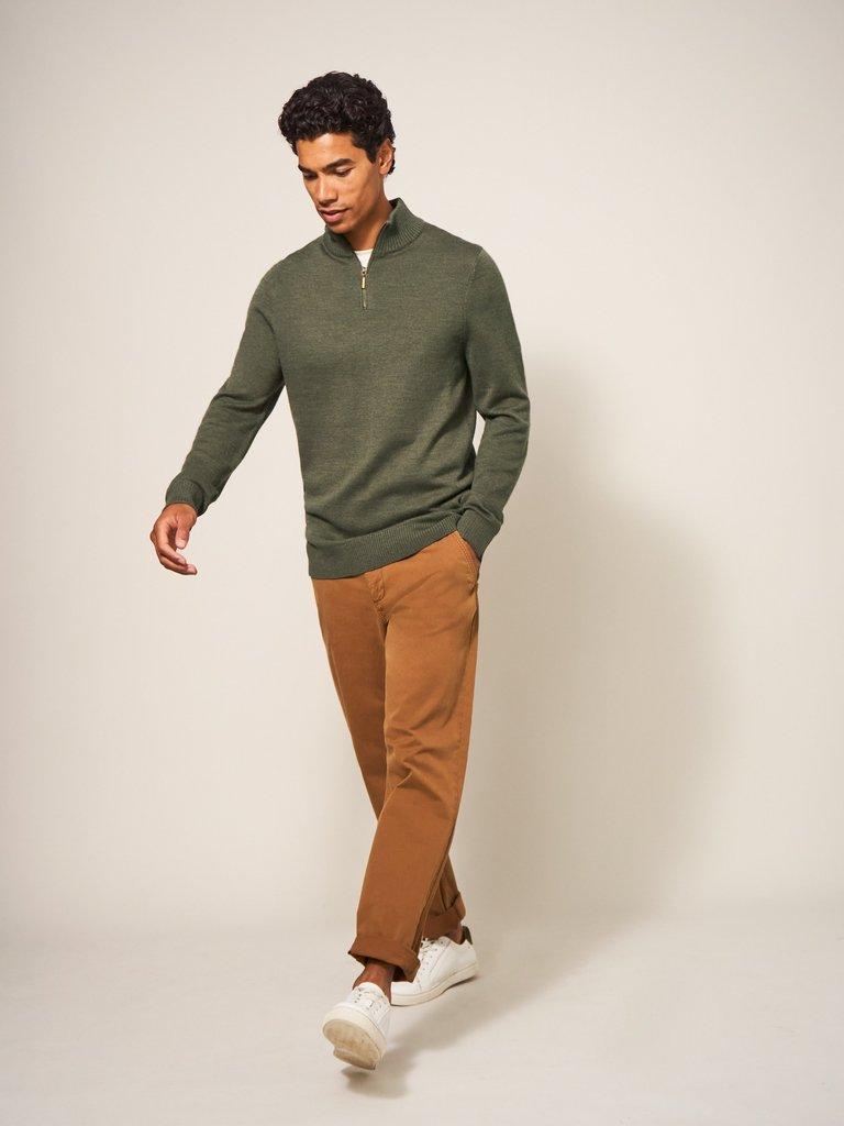 Newport Merino Jumper in KHAKI GRN - MODEL DETAIL