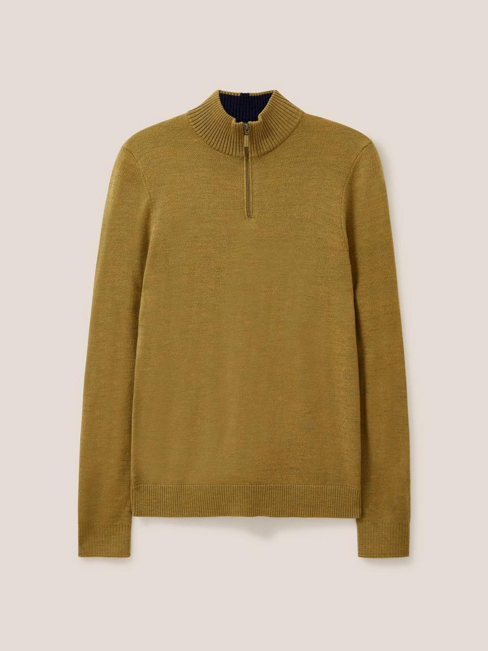 Newport Wool Merino Jumper in MID GREEN - FLAT FRONT