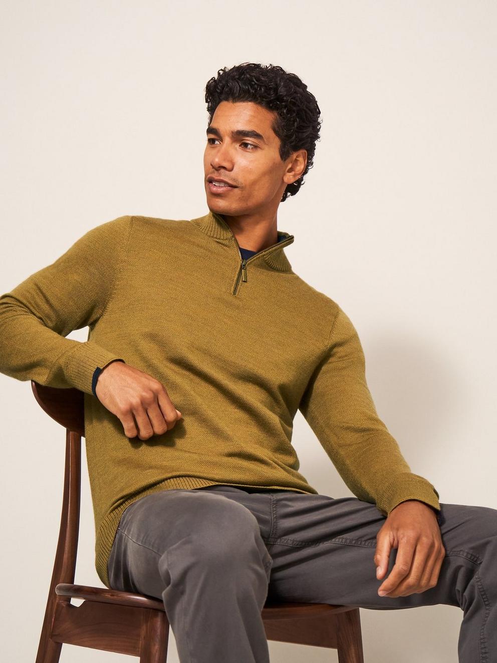 Newport Wool Merino Jumper in MID GREEN - LIFESTYLE