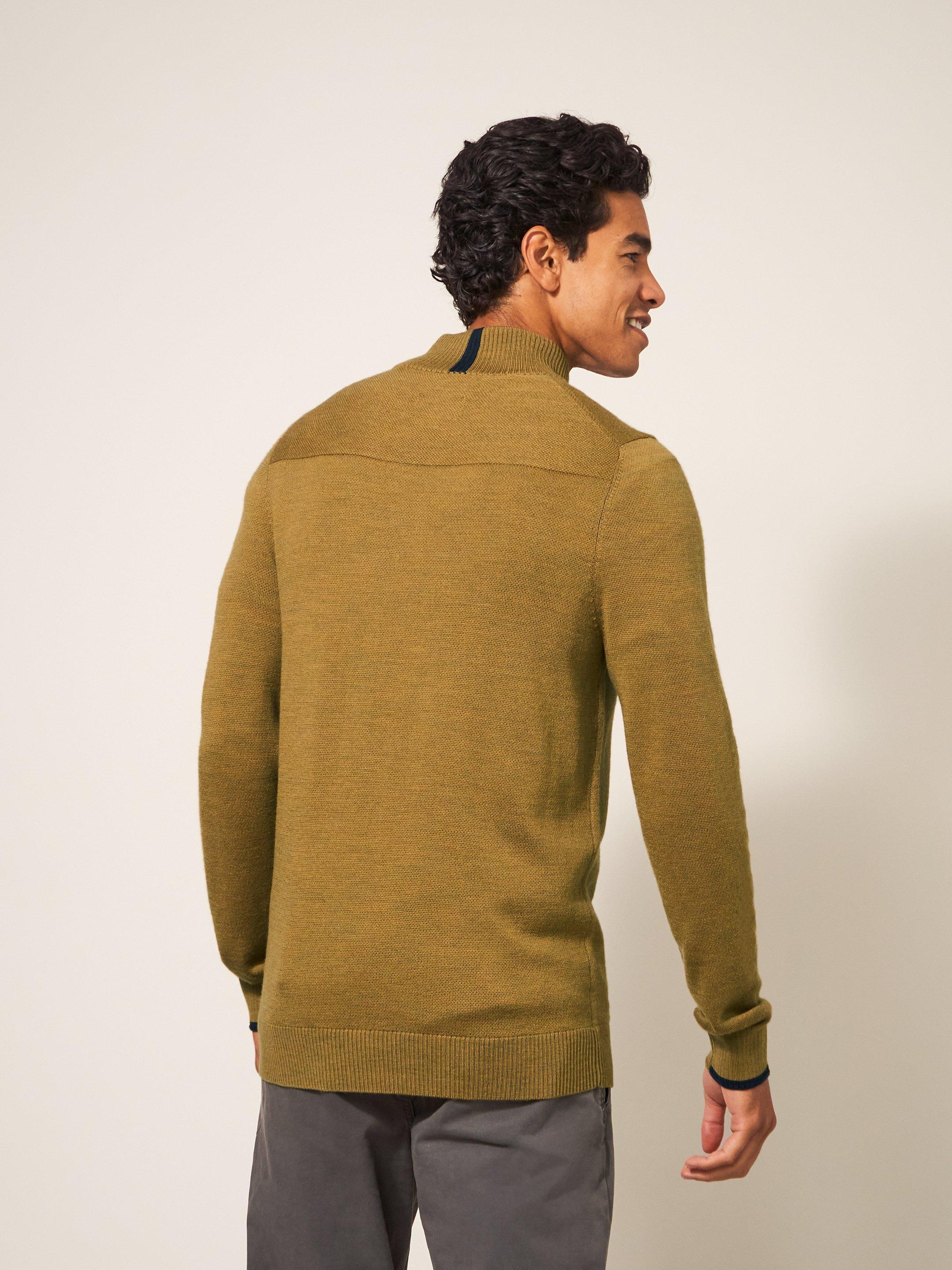 Newport Merino Jumper in MID GREEN - MODEL BACK