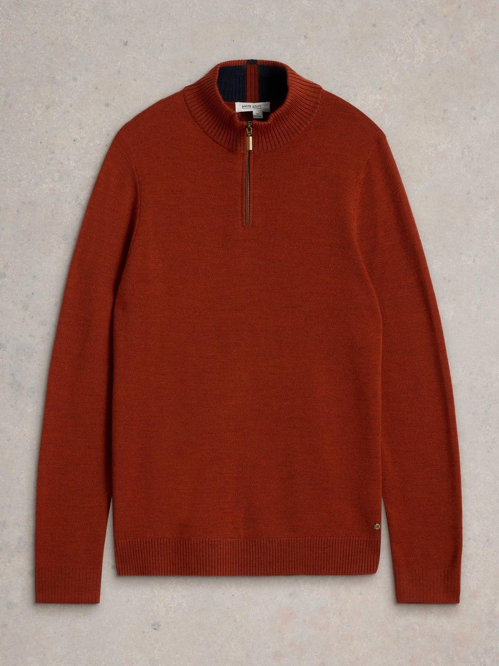 Newport Wool Merino Jumper in MID ORANGE - FLAT FRONT