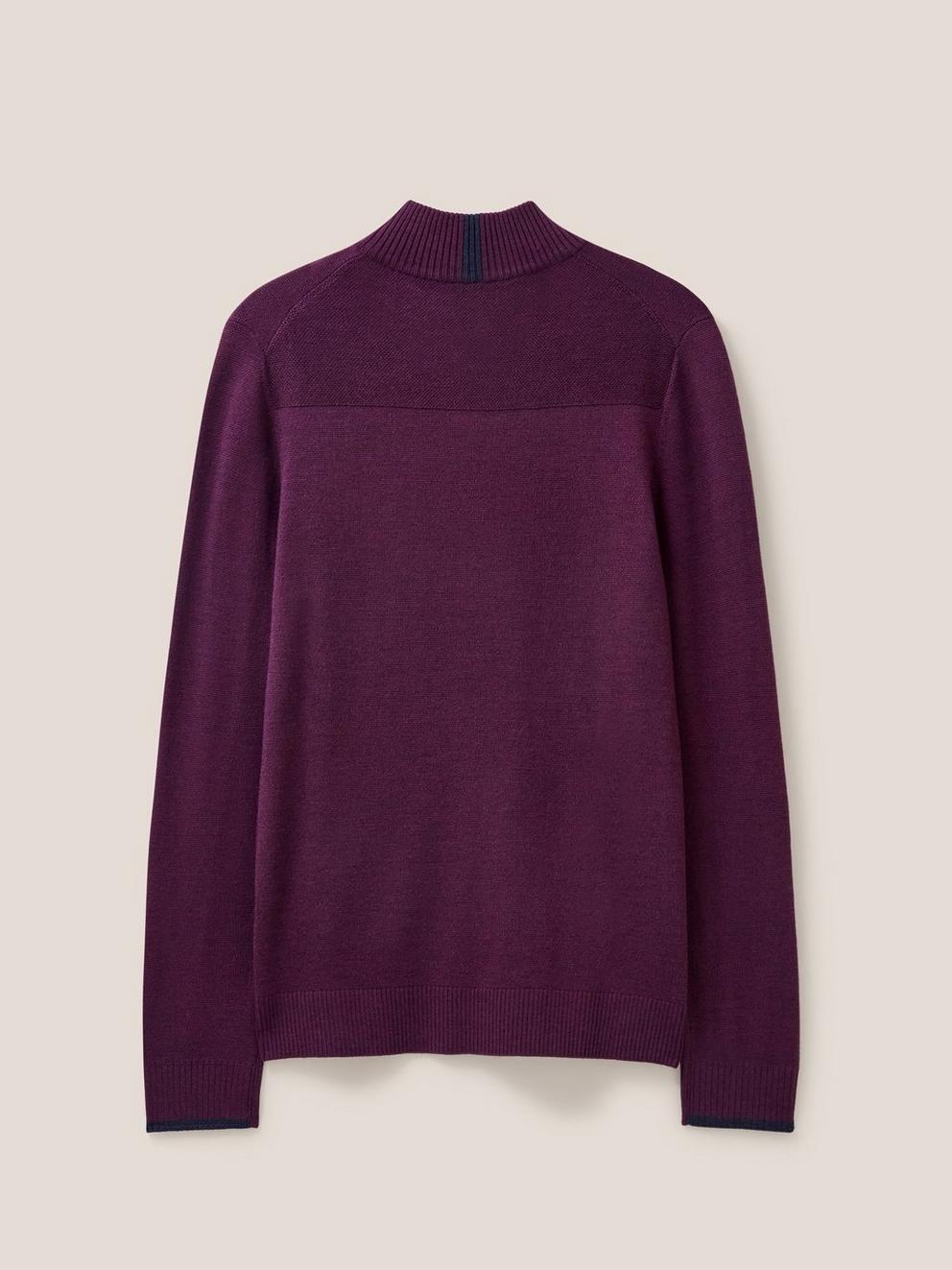 Newport Wool Merino Jumper in MID PLUM - FLAT BACK