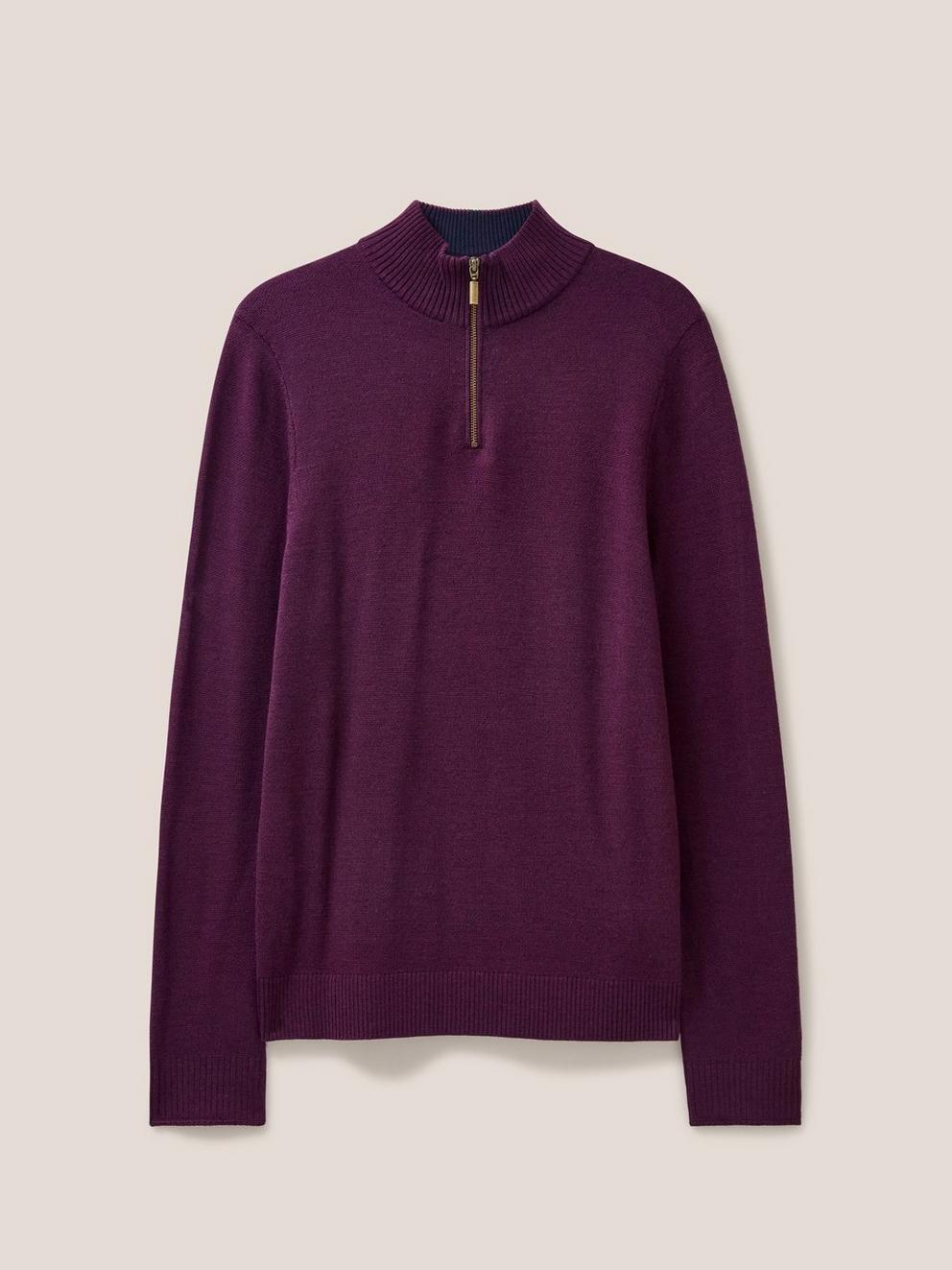 Newport Wool Merino Jumper in MID PLUM - FLAT FRONT