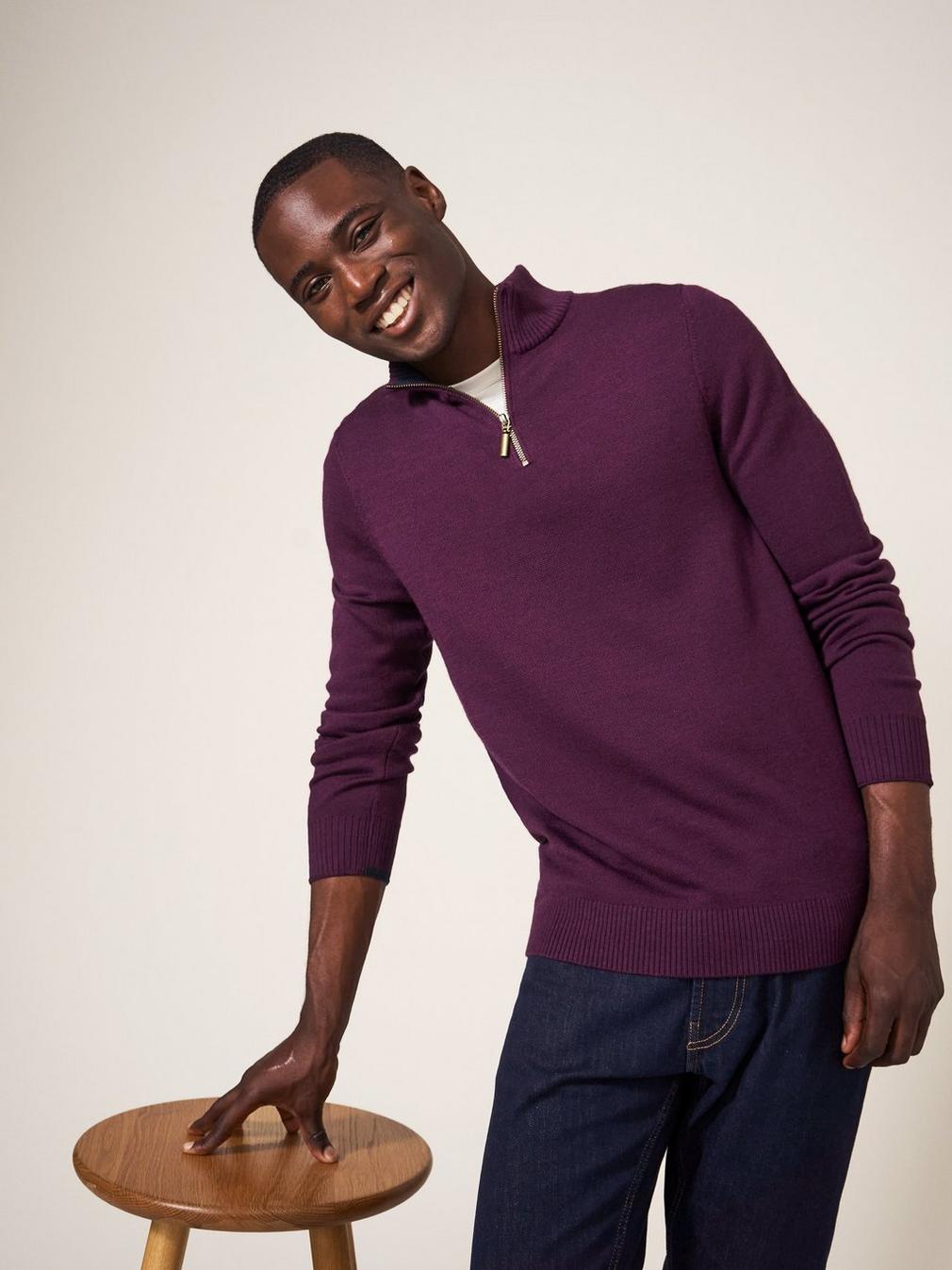 Newport Merino Jumper in MID PLUM - LIFESTYLE