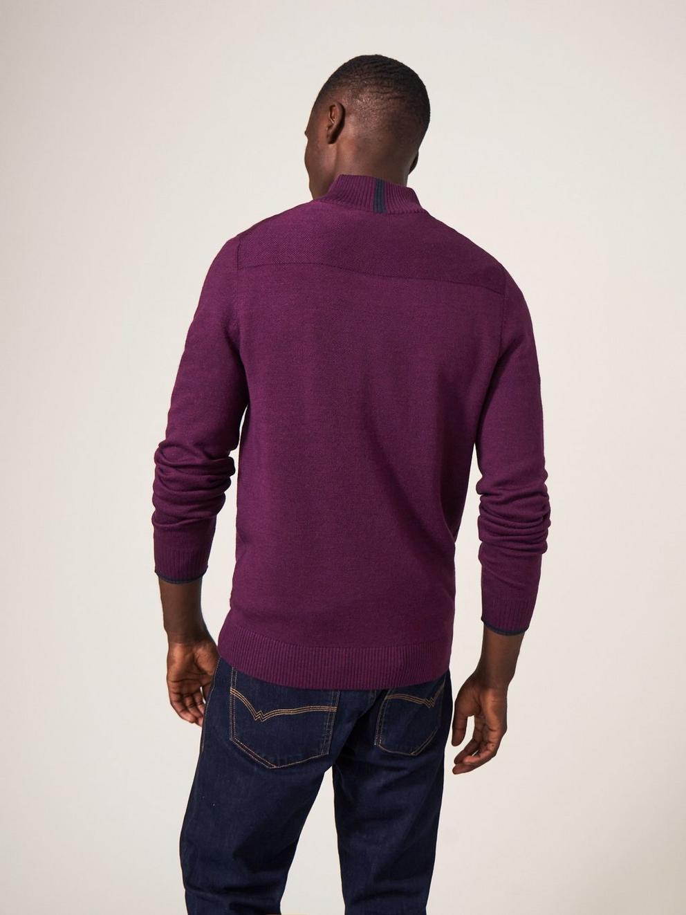 Newport Wool Merino Jumper in MID PLUM - MODEL BACK