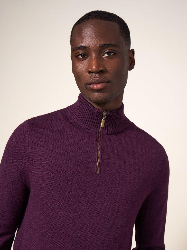 Newport Wool Merino Jumper in MID PLUM - MODEL FRONT
