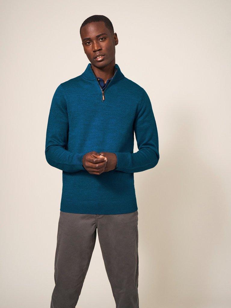 Newport Merino Jumper in MID TEAL - LIFESTYLE