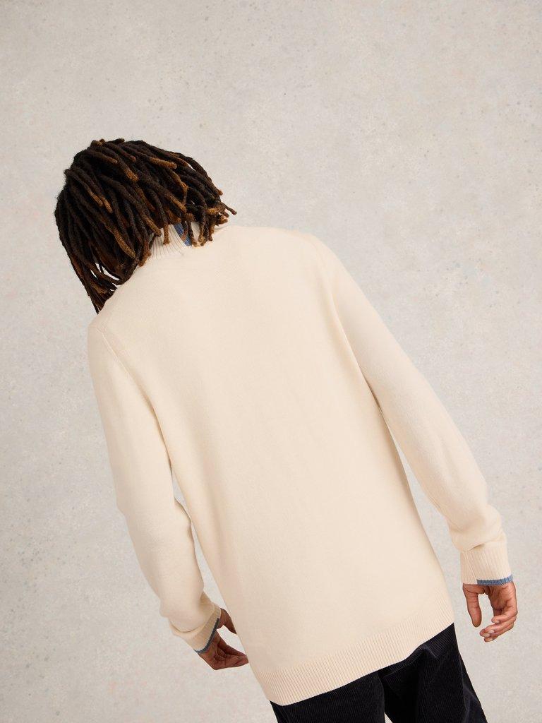 Newport Wool Merino Jumper in PALE IVORY - MODEL BACK