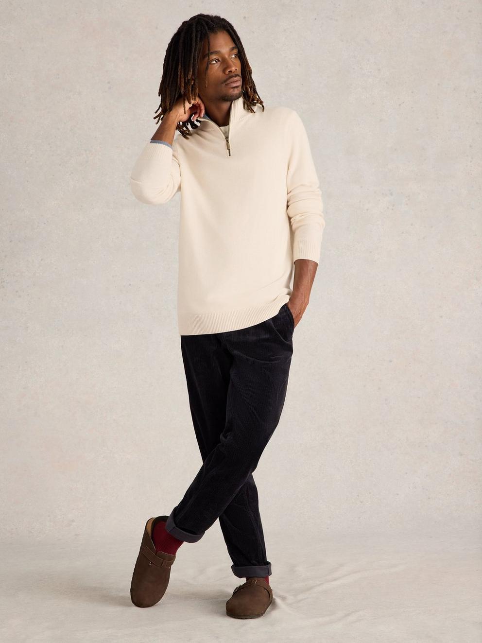 Newport Wool Merino Jumper in PALE IVORY - MODEL FRONT