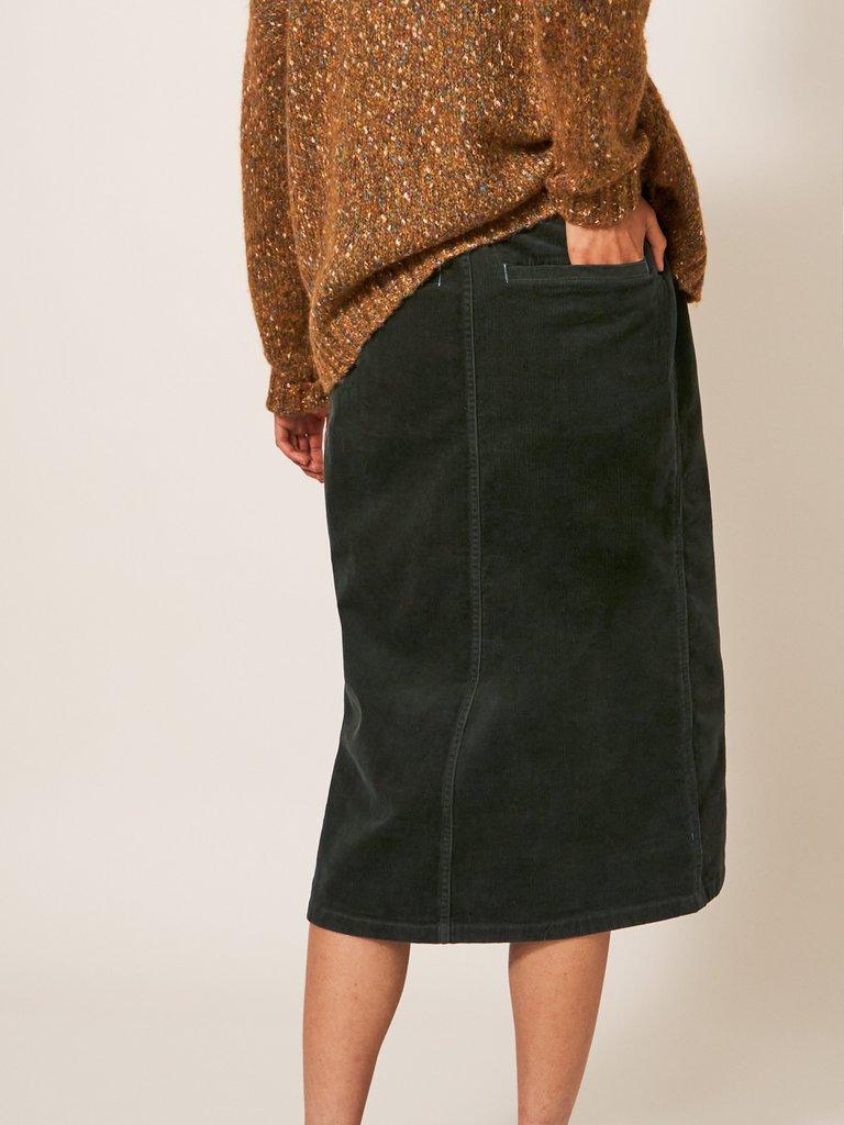 Poppy Cord Midi Skirt in KHAKI GREEN White Stuff