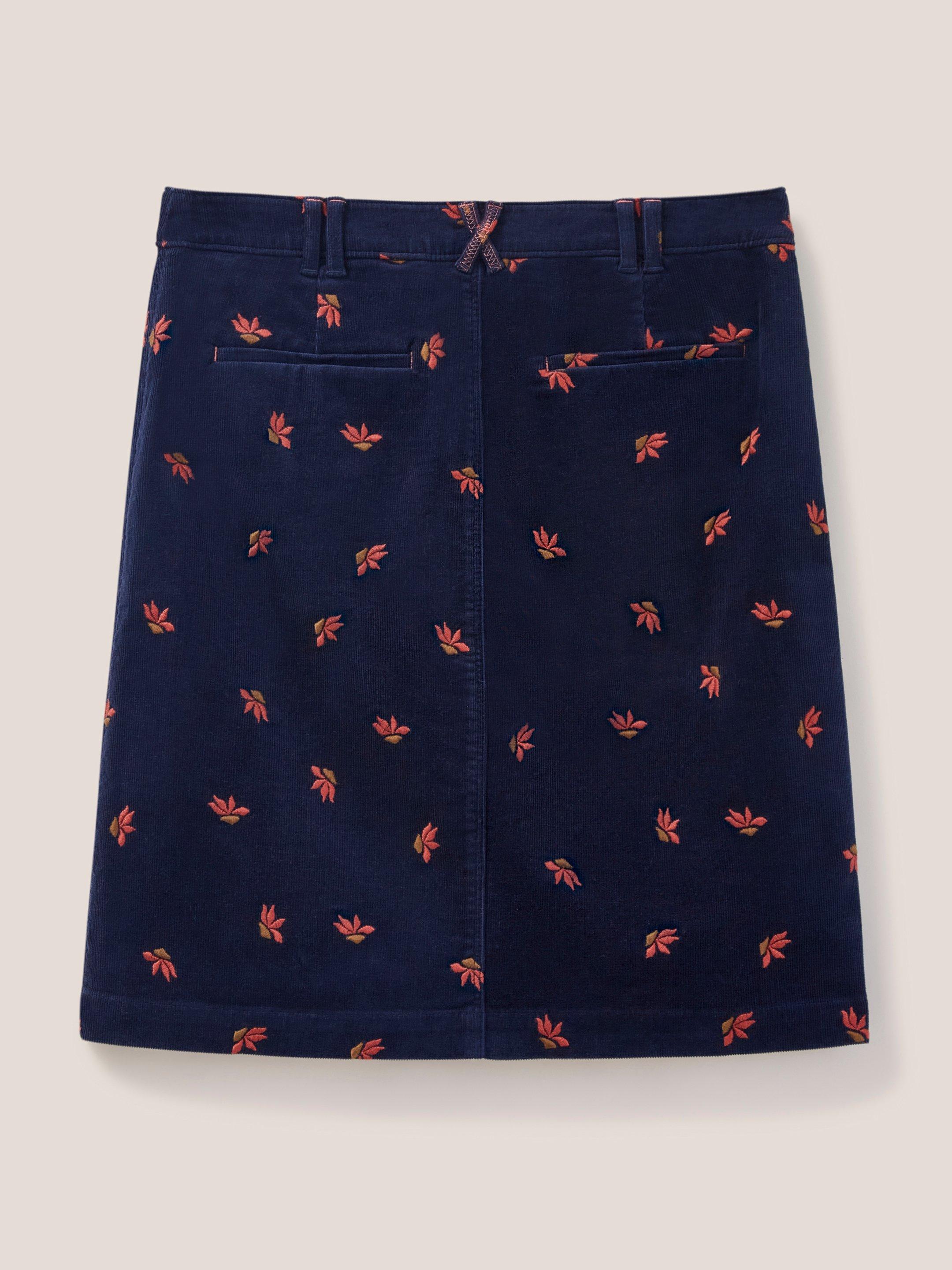 Melody Embroidered Cord Skirt in NAVY MULTI - FLAT BACK