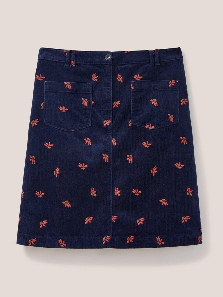 Melody Embroidered Cord Skirt in NAVY MULTI - FLAT FRONT