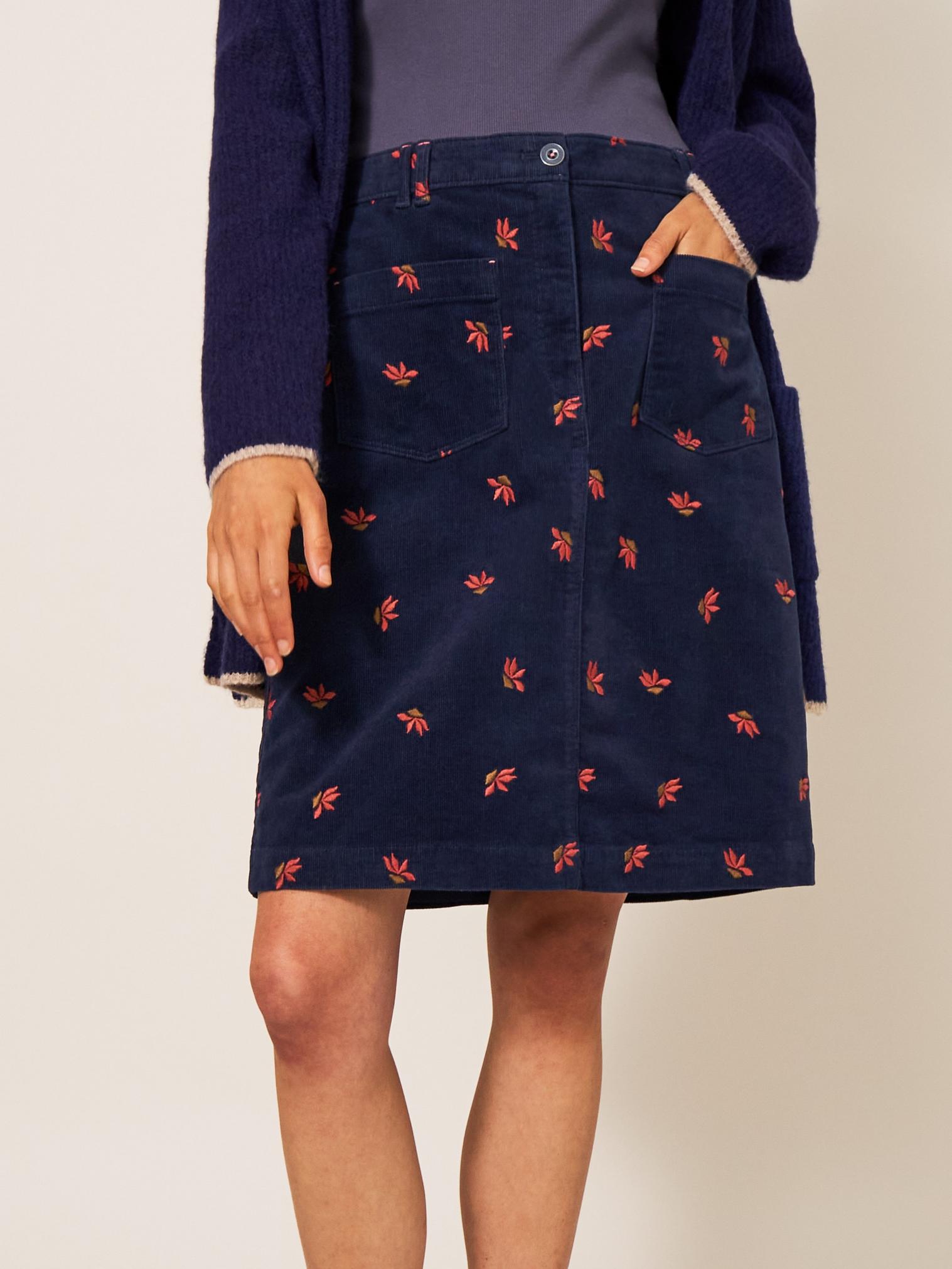 Melody Embroidered Cord Skirt in NAVY MULTI - LIFESTYLE