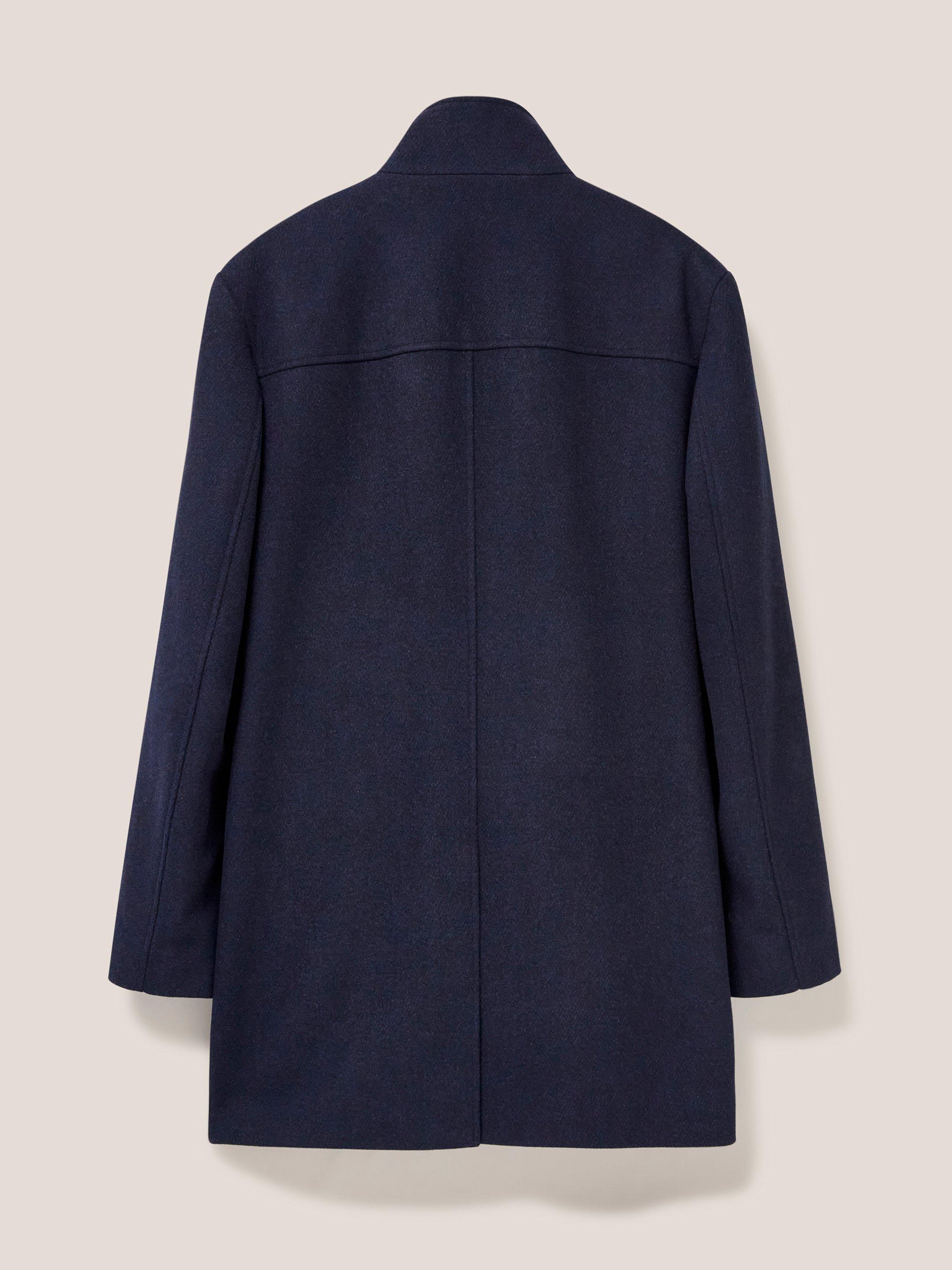 Horsholm Wool Funnel Neck Coat in DARK NAVY - FLAT BACK