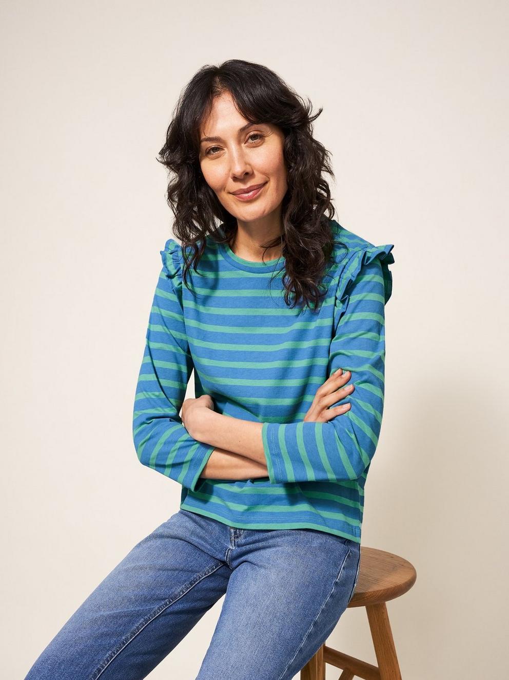 Ruffle Tee in BLUE MLT - LIFESTYLE