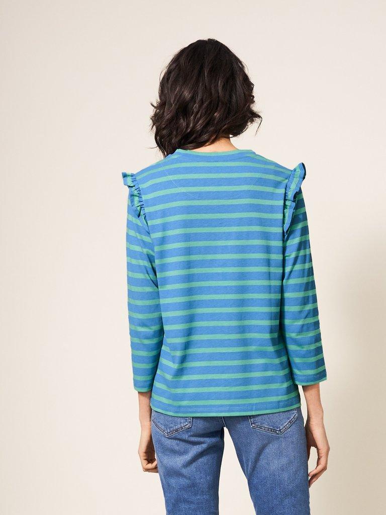Ruffle Tee in BLUE MLT - MODEL BACK